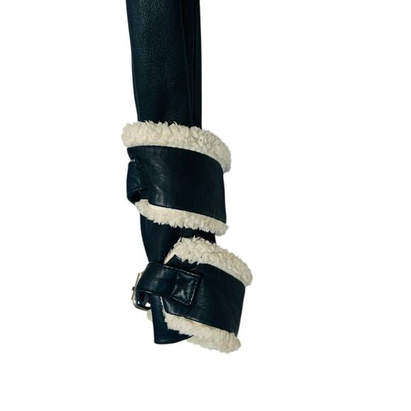 Jonny Cota Moto Y2k Rocker Leather Cropped Jacket Womens Medium Sherpa Biker - Picture 11 of 13